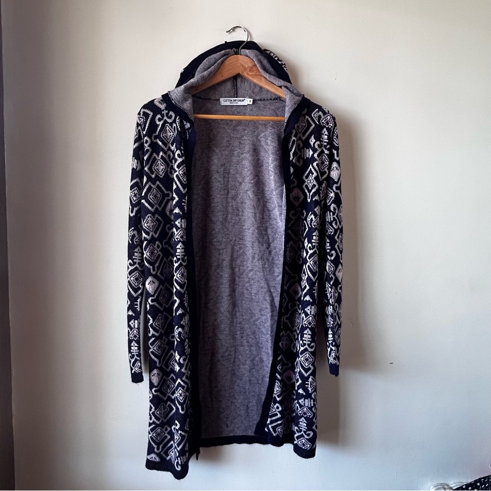 Cotton Emporium Long Sleeve Open Front Hooded Cardigan Medium
